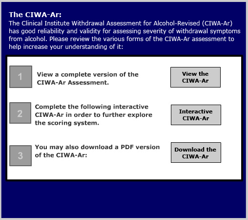 CIWA-Ar menu